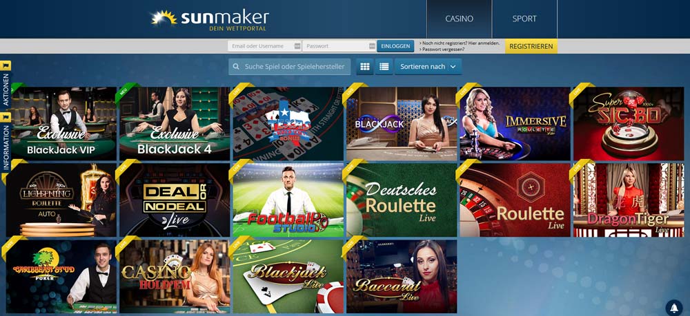 Sunmaker Live Casino Vorschau