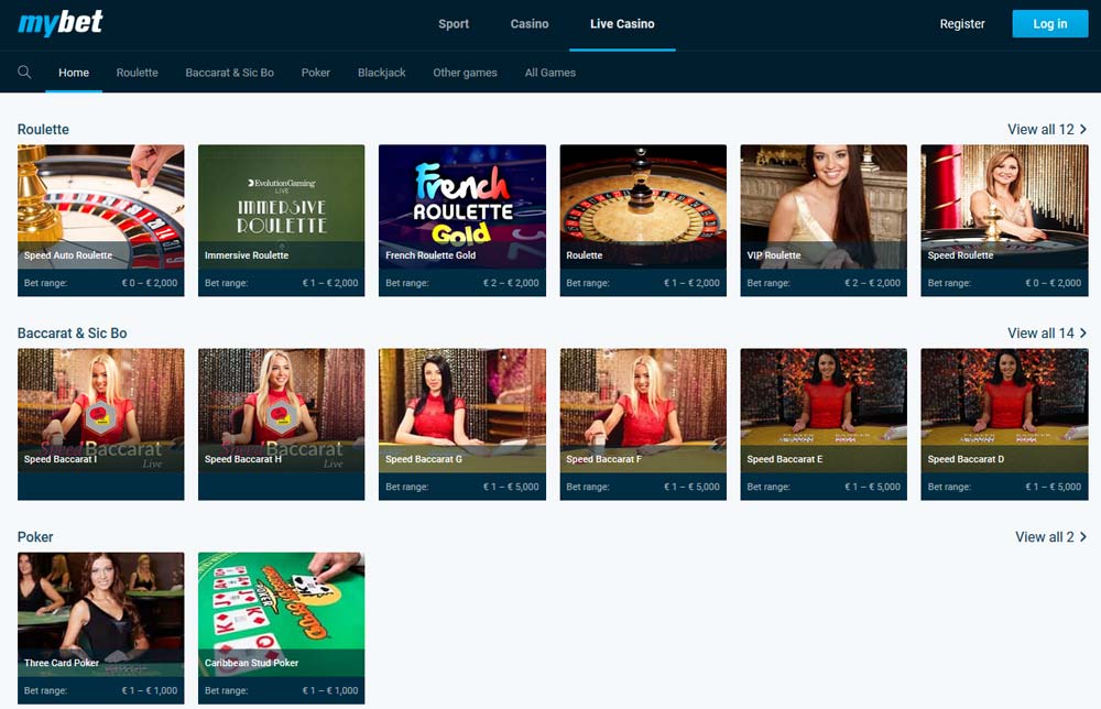 MyBet Live Casino Vorschau